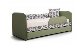 Детский диван-кровать ИВИ принт мишка в шапке ткань Class зеленый с бортиками
