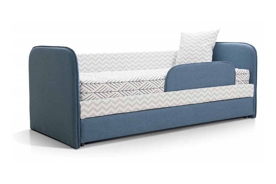 Детский диван-кровать ИВИ принт Зиг-Заг нордик серый ткань Class синий с бортиками В НАЛИЧИИ!