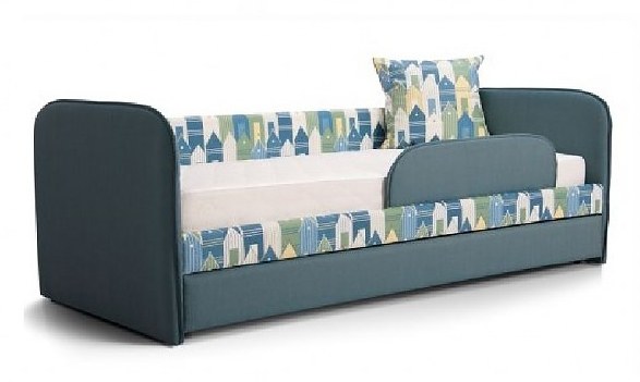 Детский диван-кровать ИВИ принт Бёрдхаус ткань синяя с бортиками