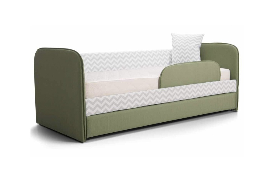 Кровать IVY - Иви | принт Зиг-Заг нордик серый, ткань Class зеленый
