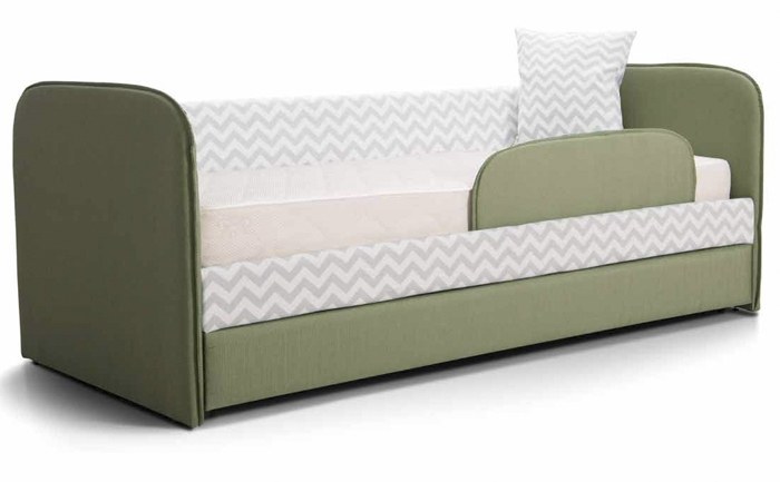 Детский диван-кровать ИВИ Зиг- Заг нордик серый ткань Class зеленый с бортиками