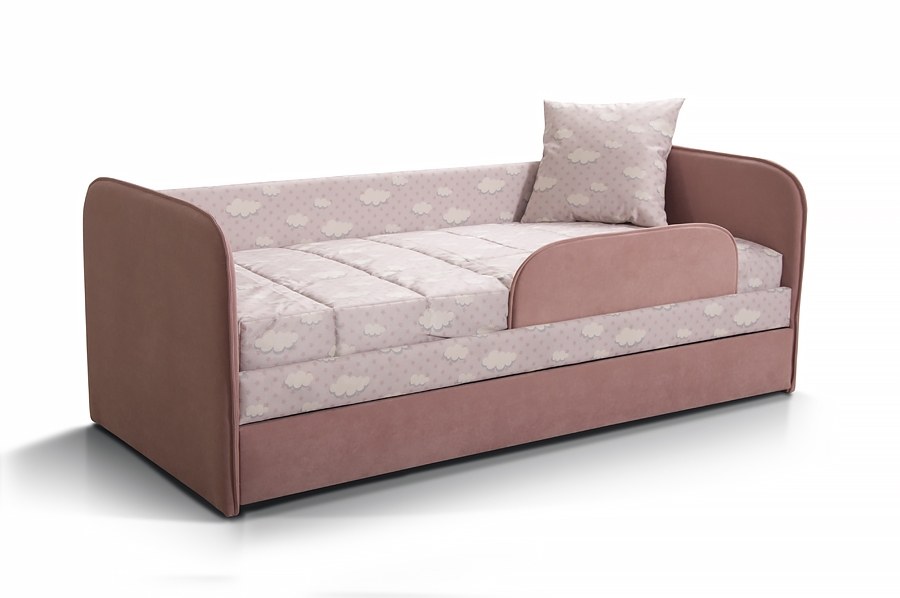 Детский диван-кровать ИВИ принт Star-sky ткань розовая с бортиками