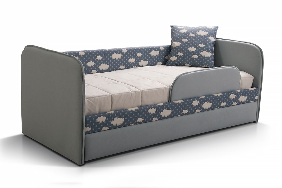 Детский диван-кровать ИВИ принт Star-sky ткань синяя с бортиками
