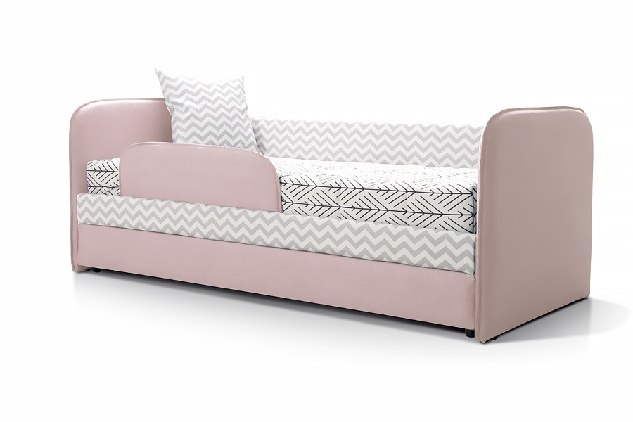 Детский диван-кровать ИВИ принт Зиг-Заг нордик серый ткань Class розовый с бортиками