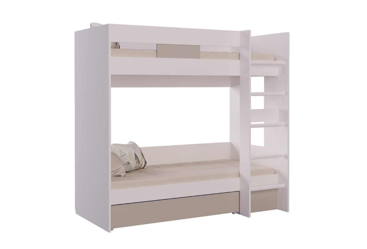 Детская двухъярусная кровать RALF SOFT PINK с ящиком и лестницей двухспальная