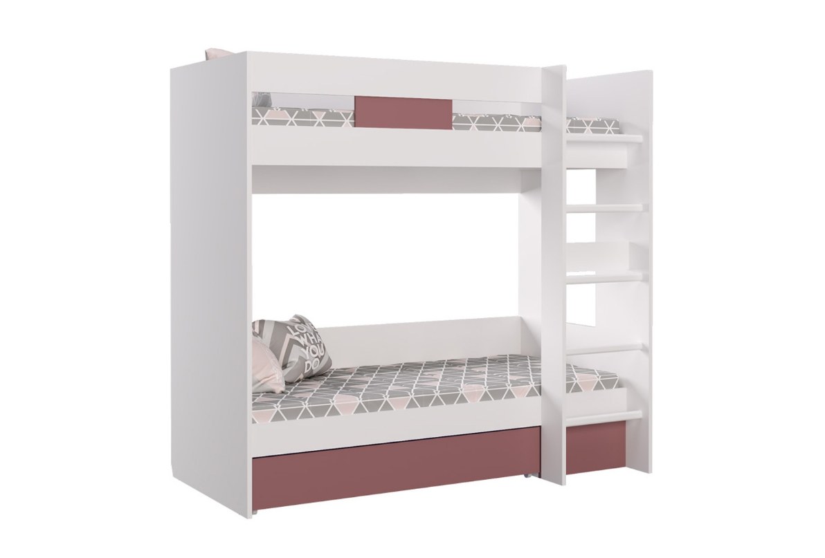 Детская двухъярусная кровать SMARTY PINK с ящиком и лестницей двухспальная