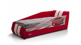 (снято)Детская кровать Ламбик красная с бортиками с ящиком для белья левый угол В НАЛИЧИИ!
