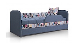 Детский диван-кровать ИВИ алфавит синий с бортиками