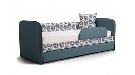 Детский диван-кровать ИВИ мишка в шапке синий с бортиками